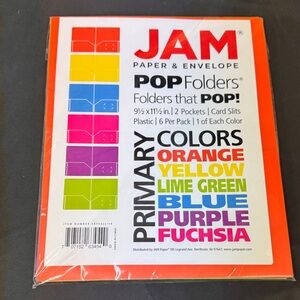 JAM Paper POP Folders Set 9 1/2 x 11 1/2 in 2 pockets card slits 6 pack plastic